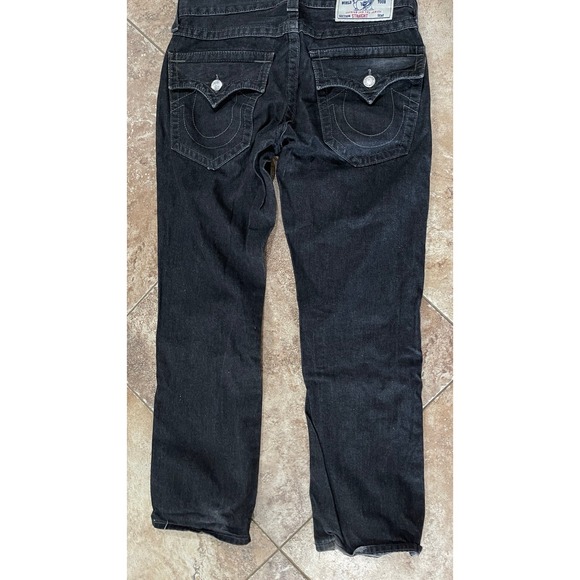 TRUE RELIGION STRAIGHT FLAP GREY STITCH‎ MENS JEANS SZ 31x29